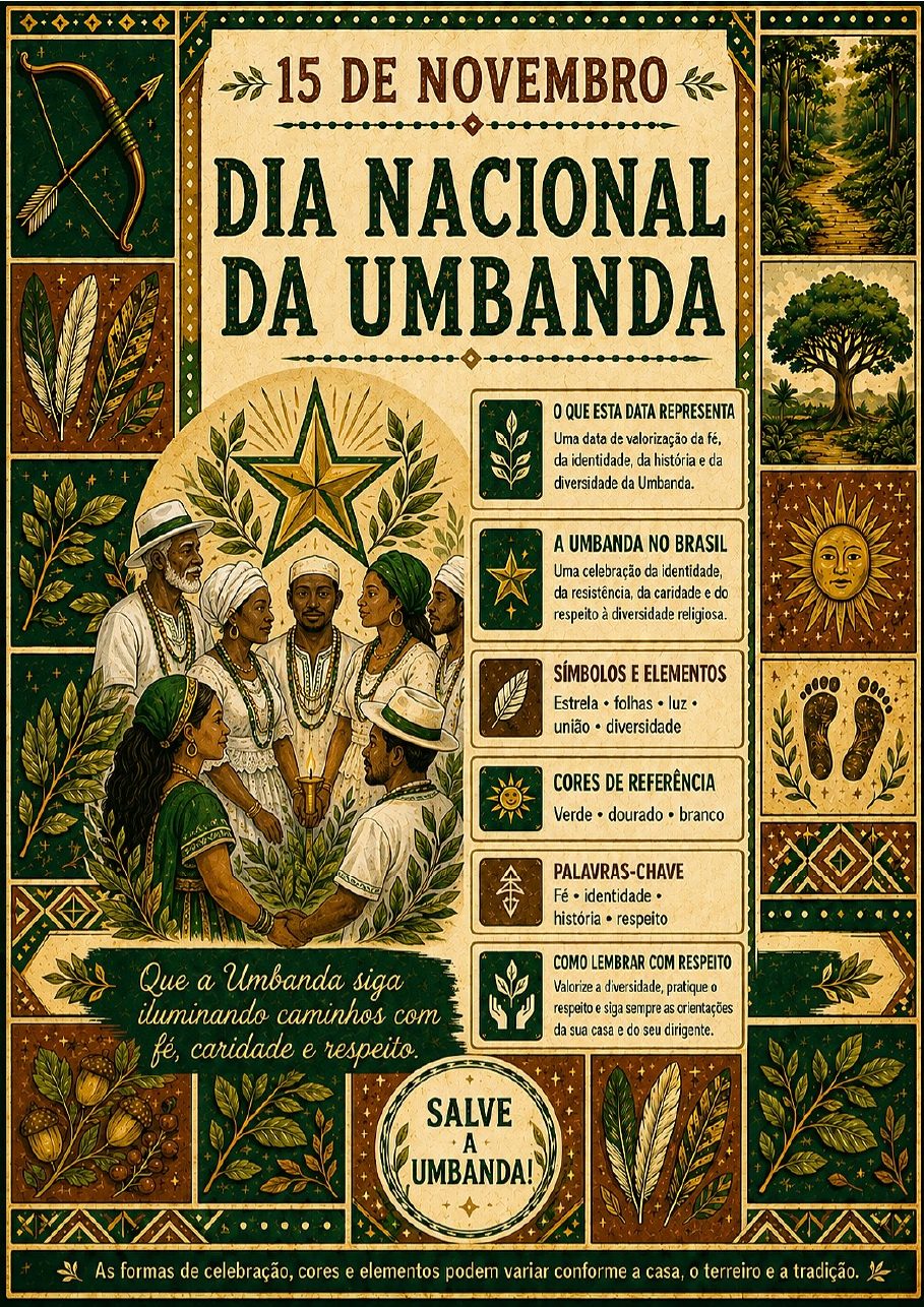 Infográfico A4 de Dia Nacional da Umbanda (15 de novembro)