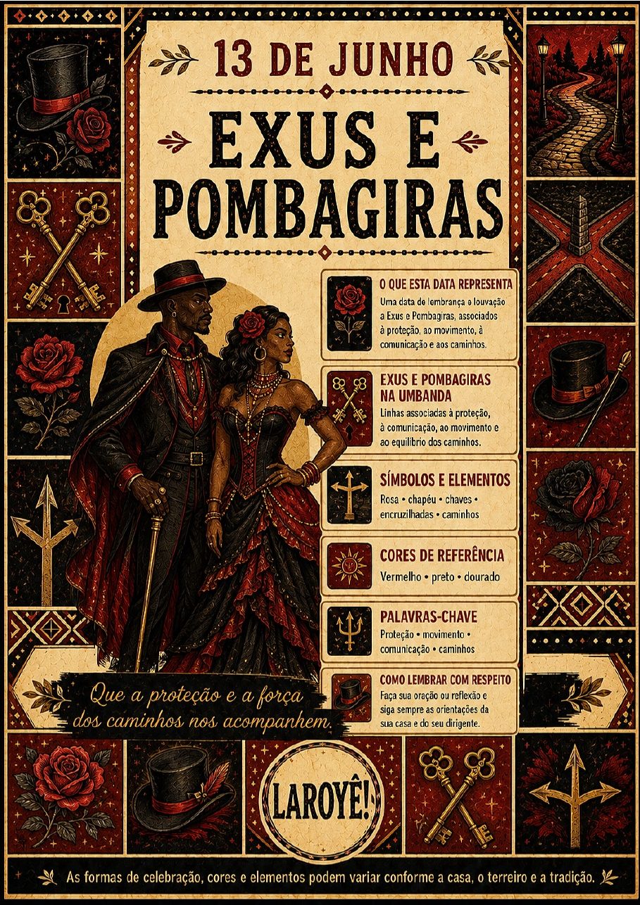 Infográfico A4 de Exus e Pombagiras (13 de junho)