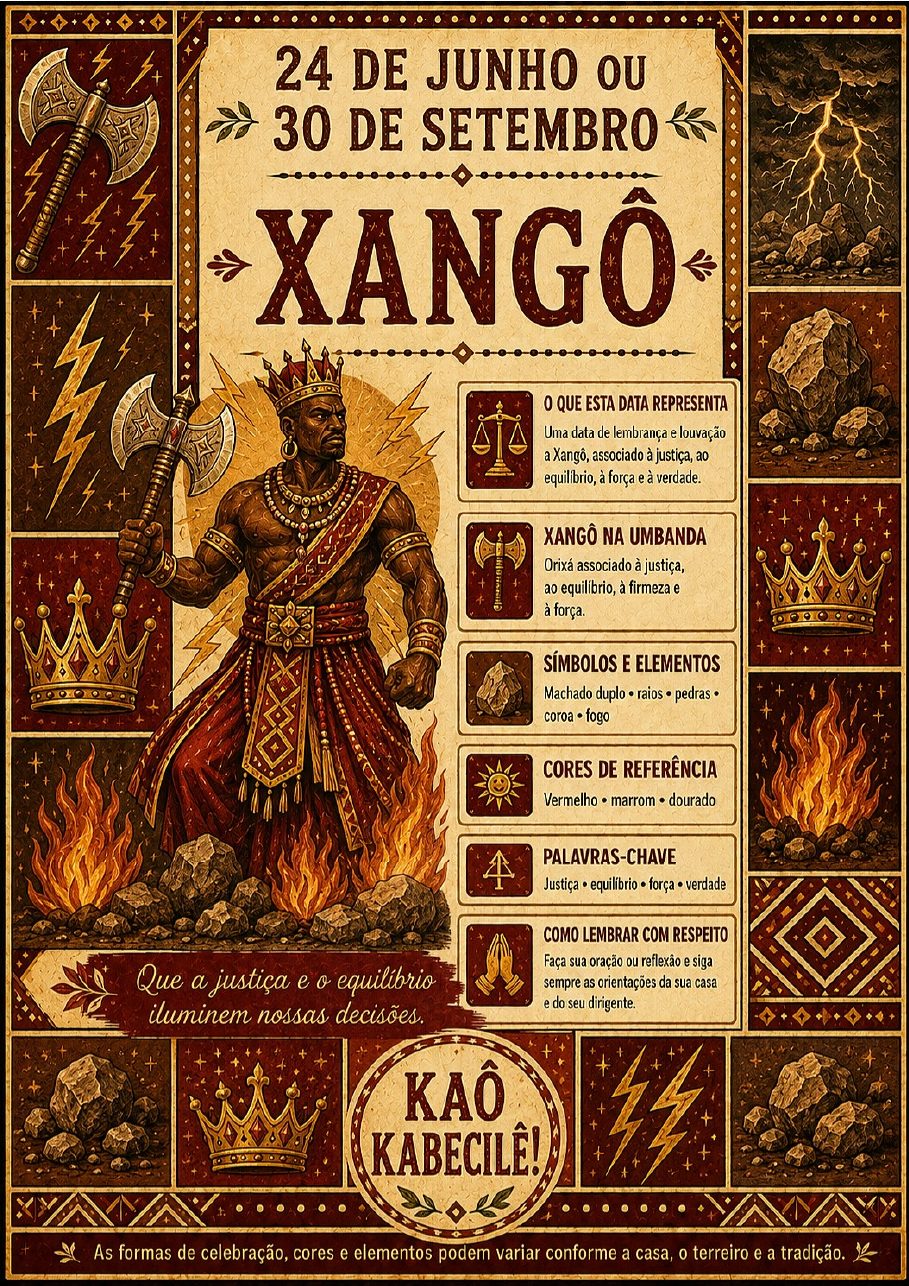 Infográfico A4 de Xangô (24 de junho ou 30 de setembro)